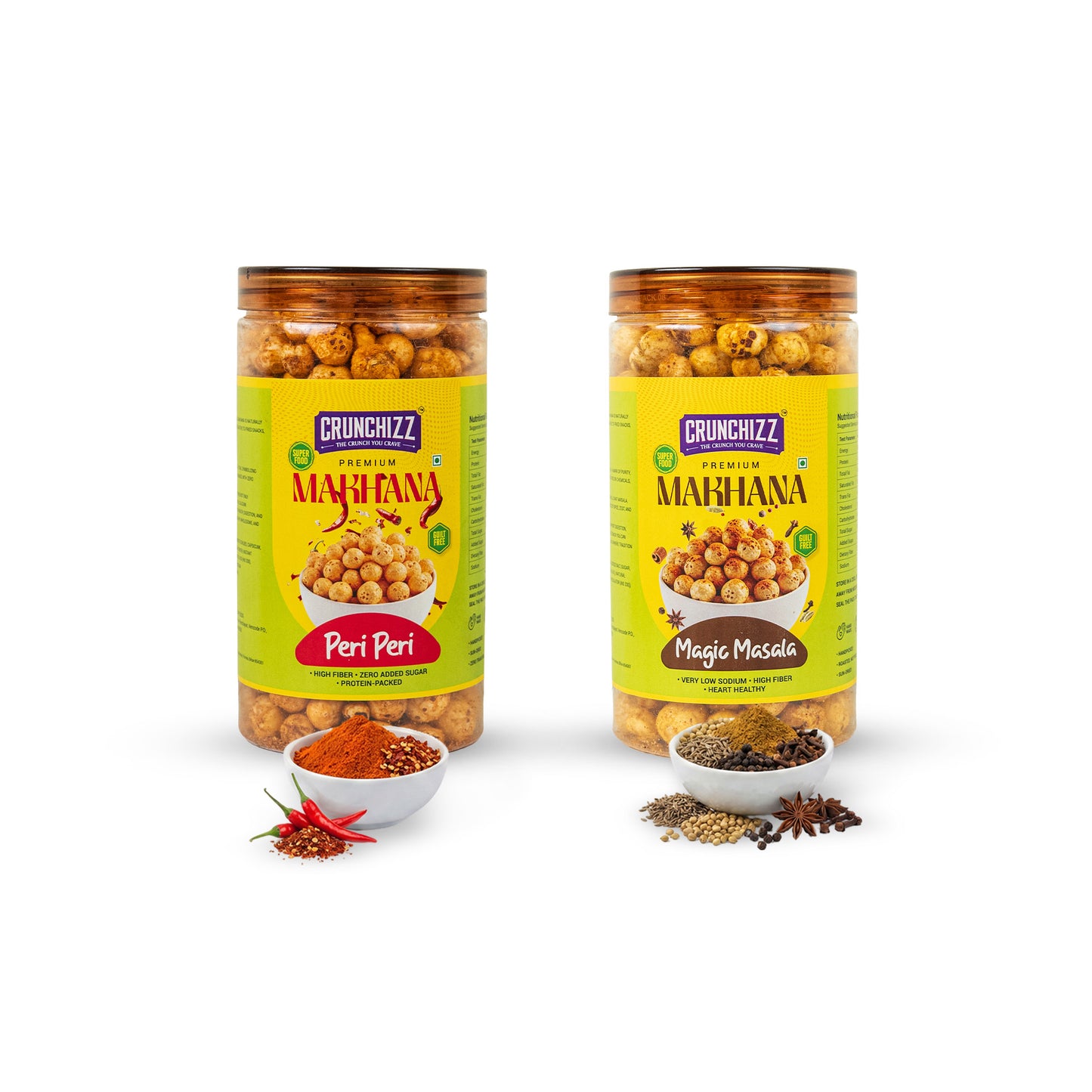 Crunchizz Makhana Seasoning Combo Pack | Peri Peri + Magic Masala | 2 x 80g (160g) | Premium Flavour Sprinkle for Roasted Makhana