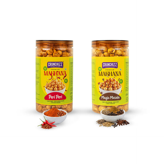 Crunchizz Makhana Seasoning Combo Pack | Peri Peri + Magic Masala | 2 x 80g (160g) | Premium Flavour Sprinkle for Roasted Makhana