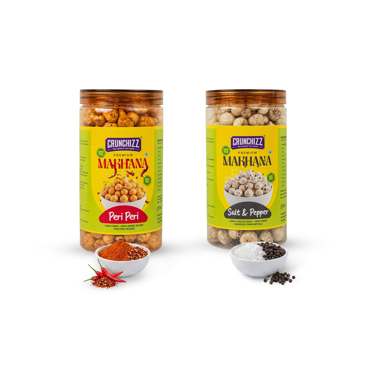 Crunchizz Makhana Seasoning Combo Pack | Peri Peri + Salt & Pepper | 2 x 80g (160g) | Premium Flavour Sprinkle for Roasted Makhana