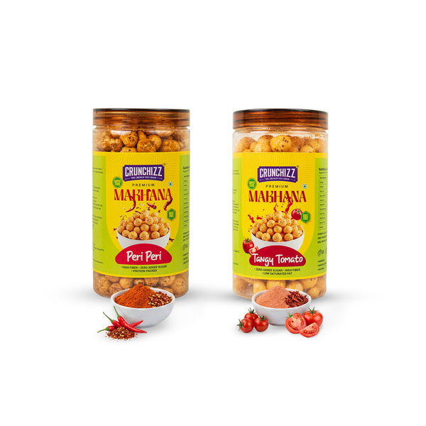 Crunchizz Makhana Seasoning Combo Pack | Peri Peri + Tangy Tomato| 2 x 80g (160g) | Premium Flavour Sprinkle for Roasted Makhana