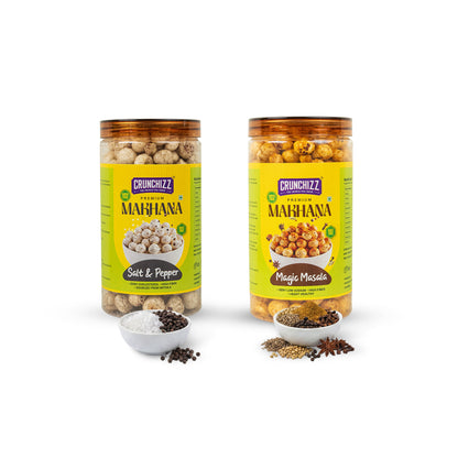 Crunchizz Makhana Seasoning Combo Pack | Magic Masala+ Salt & Pepper | 2 x 80g (160g) | Premium Flavour Sprinkle for Roasted Makhana
