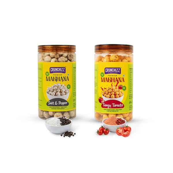 Crunchizz Makhana Seasoning Combo Pack |Tangy Tomato+ Salt & Pepper | 2 x 80g (160g) | Premium Flavour Sprinkle for Roasted Makhana