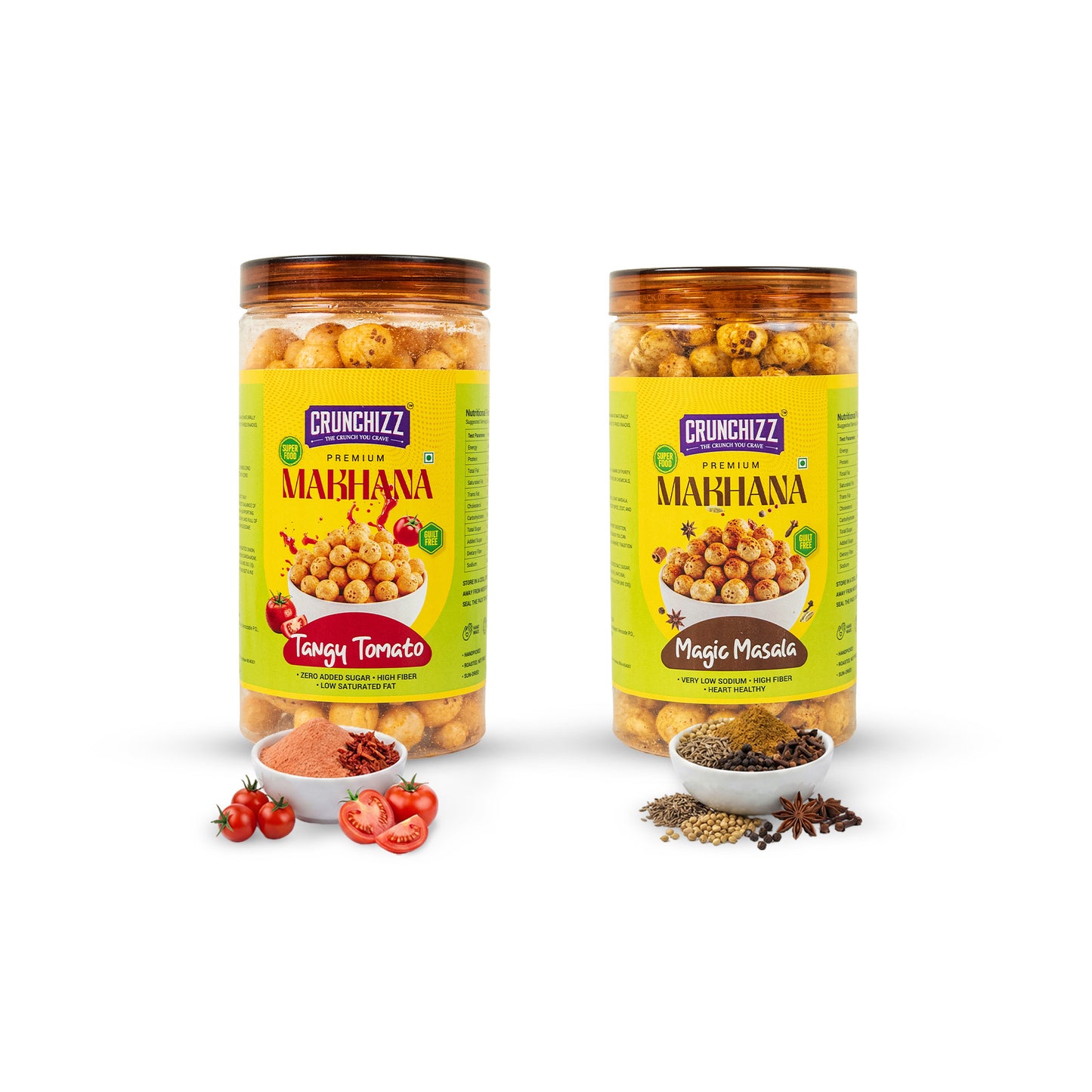 Crunchizz Makhana Seasoning Combo Pack |Tangy Tomato+ Magic Masala | 2 x 80g (160g) | Premium Flavour Sprinkle for Roasted Makhana