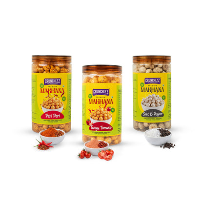 Crunchizz Makhana Seasoning Combo Pack | Peri Peri + Tangy Tomato+Salt & Pepper | 3x 80g (240g) | Premium Flavour Sprinkle for Roasted Makhana