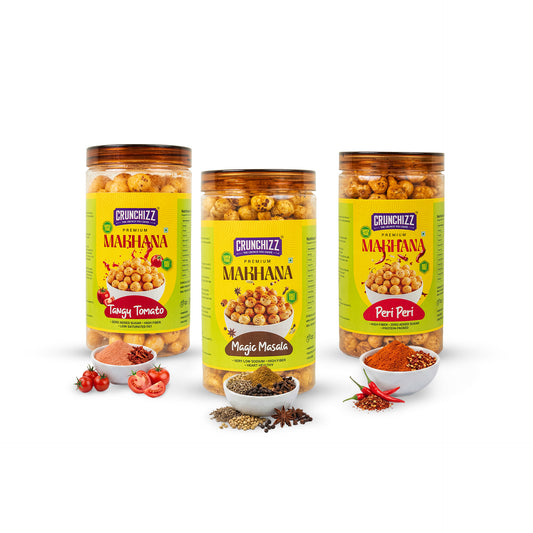 Crunchizz Makhana Seasoning Combo Pack | Peri Peri + Tangy Tomato+ Magic Masala| 3 x 80g (240g) | Premium Flavour Sprinkle for Roasted Makhana