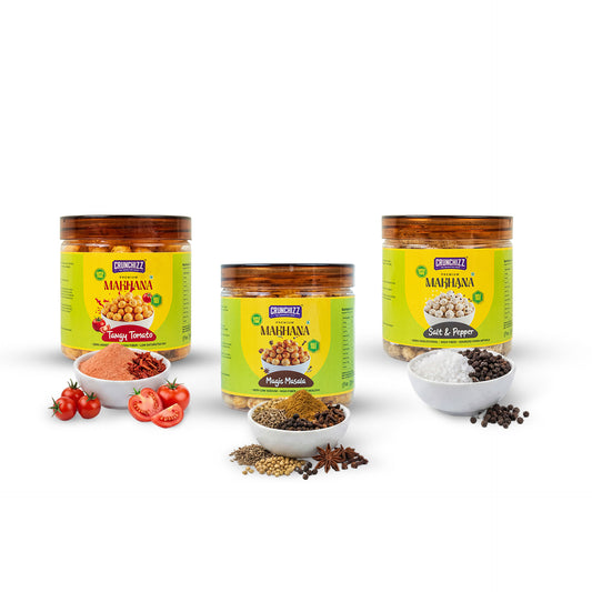 Crunchizz Makhana Seasoning Combo Pack | Magic Masala+ Salt&Pepper+Tangy Tomato| 3 x 50g (150g) | Premium Flavour Sprinkle for Roasted Makhana